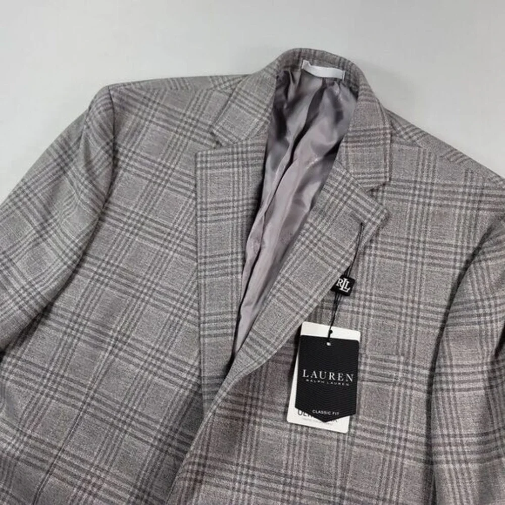 LRL Ralph Lauren Sport Coat Mens 44L 44 Oatmeal Grey‎ Plaid Blazer $295 NEW